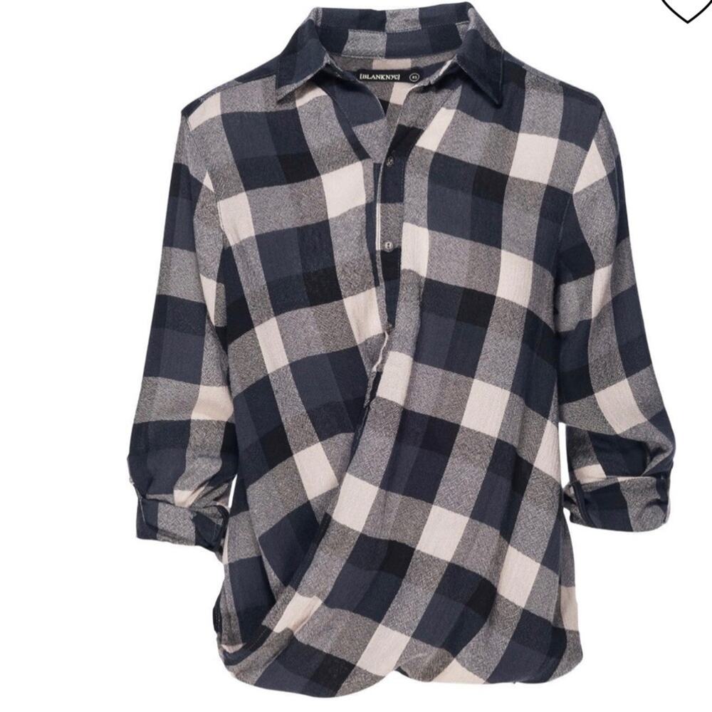 BlankNYC Blue and Tan Drape Twist Front Plaid Tunic S NWT - Picture 14 of 14
